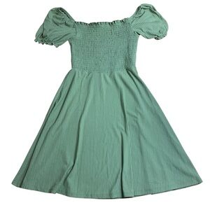 Bluenotes Sage Green Smocked Off-the-Shoulder Ribbed Mini Dress Size S